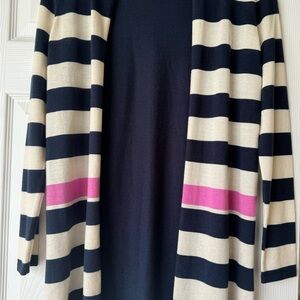 Striped Navy and Cream Sweater with Pink Accent
